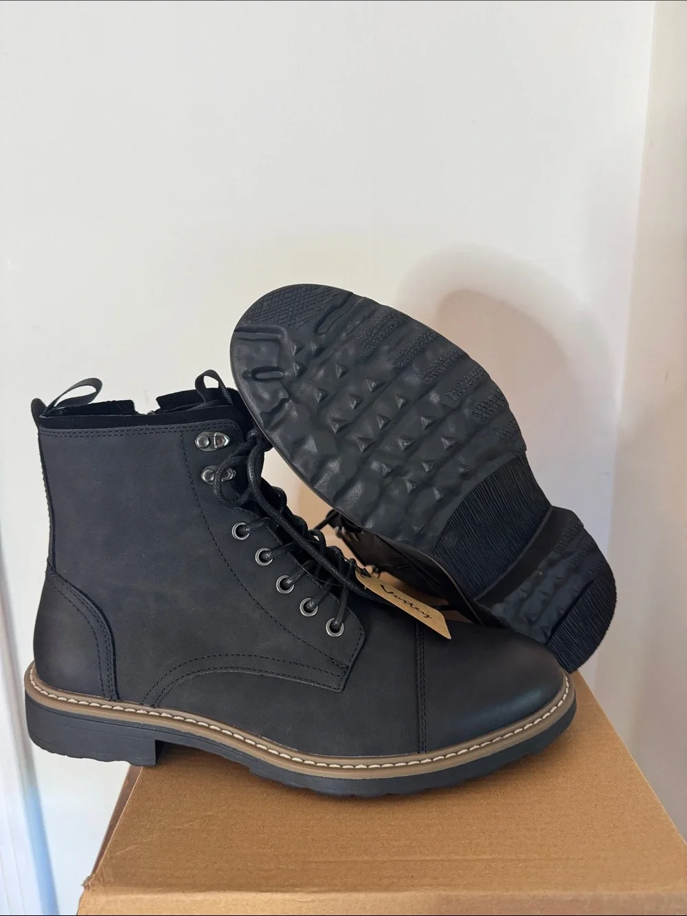 Vostey Black Lace-Up Side-Zip Tactical Boot